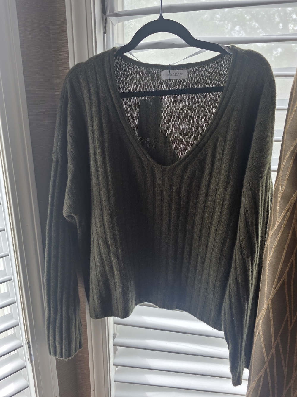 NAADAM Olive Green Ribbed V-Neck Sweater